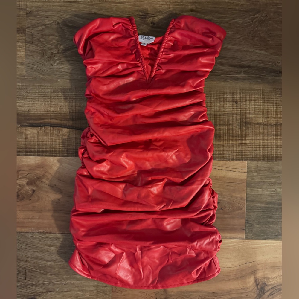 Sky to Moon Red Leather Mini Dress